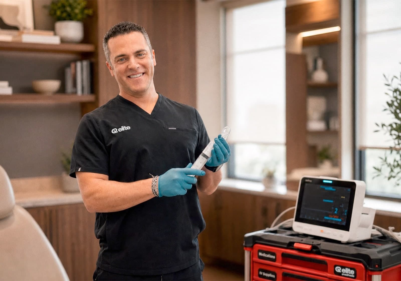 Elite anesthesia provider preparing sedation in a partner practice